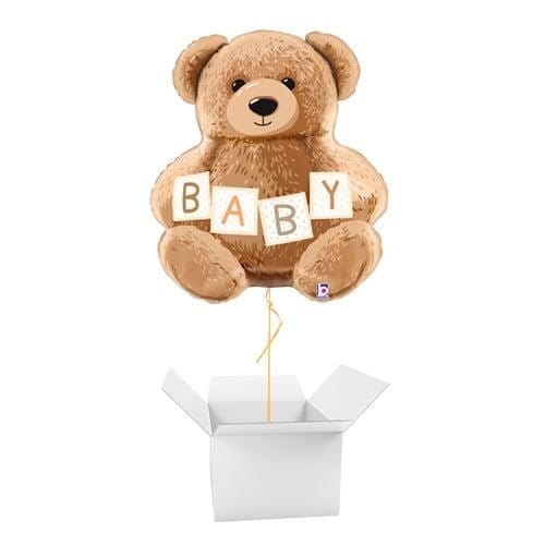 Baby Teddy Bear Helium Foil Shaped Balloon - Inflated Balloon in a Box Brown
