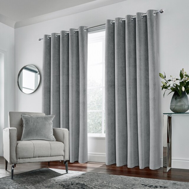 Luxury Enhanced Living Grey Velvet, Supersoft, Blackout, Thermal Pair of Curtains with Eyelet Top - 46 x 54 inch (117x137cm) Grey Grey 2