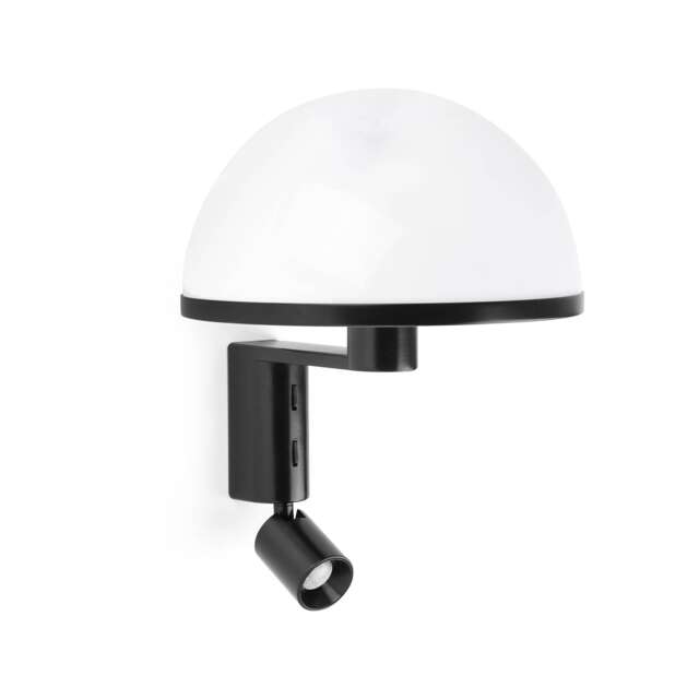 Dome Reading Wall Light Satin Black, Gloss White Shade E27