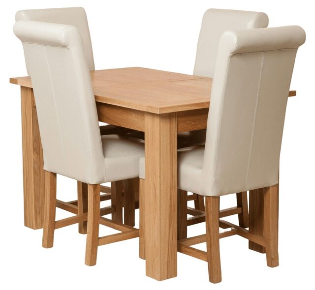 Hampton 120-160cm Oak Extending Dining Table & 4 Washington Leather Chairs Cream Cream