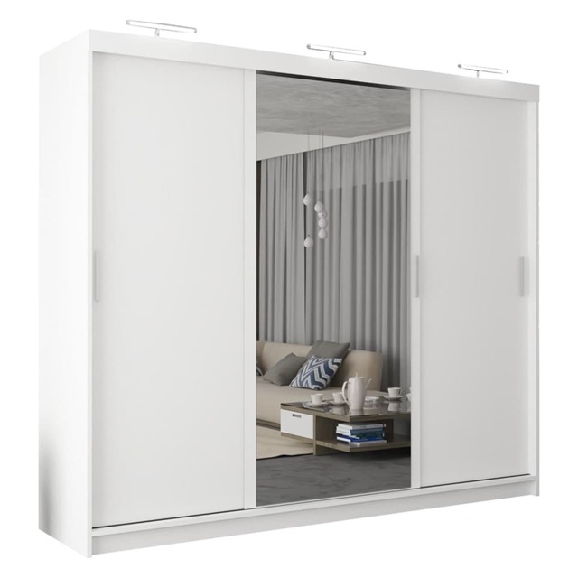 Sliding Wardrobes 4U Modern 3-Door Sliding Wardrobe with Central Mirror & Drawers – 250cm, White, Black, Grey, Oak White 250cm