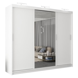 Sliding Wardrobes 4U Modern 3-Door Sliding Wardrobe with Central Mirror & Drawers – 250cm, White, Black, Grey, Oak White 250cm