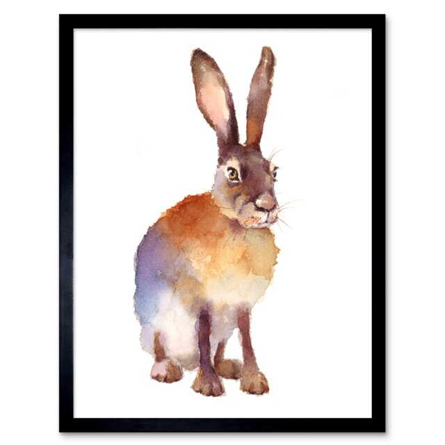 "Large Hare Watercolour Artwork Home Decor 12x16"" Framed Wall Art Print"