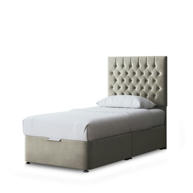 Seraphine Divan Bed with Upholstered Headboard - Two Drawers - Beige - Single