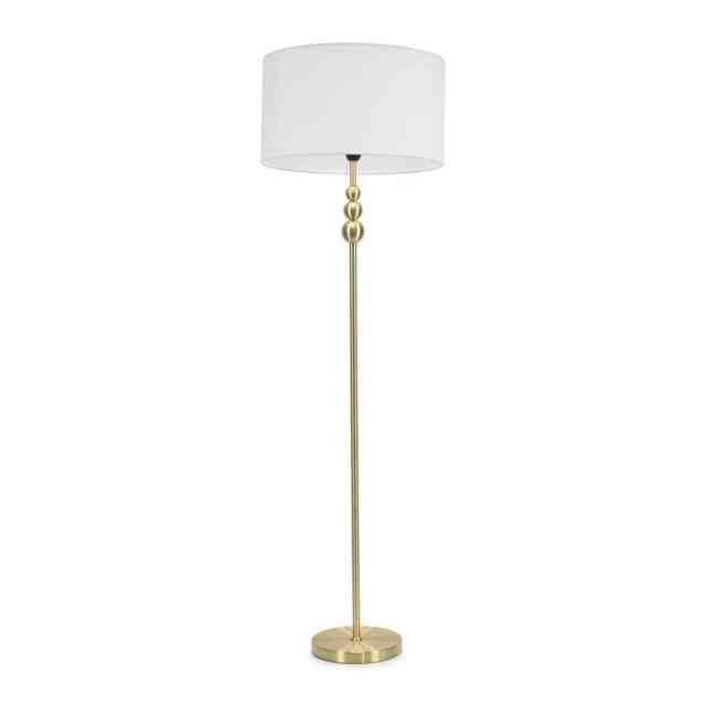 ValueLights Marissa White Shade with Brushed Gold Stacked Ball Floor Lamp and Bulb
