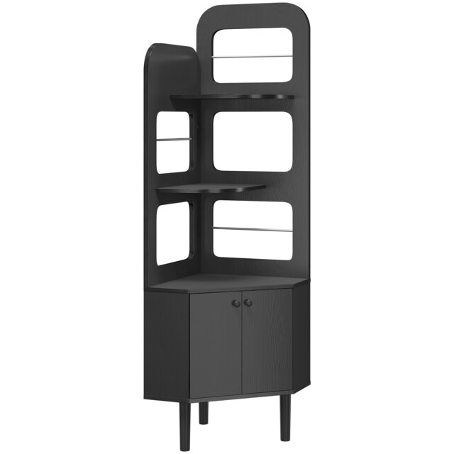 Yaheetech 166.5cm Corner Bookshelf with Cabinet, 3-Tier Display Storage Shelf, Space-Saving Floor Standing Bookcase for Living Room, Bedroom & Office, Black