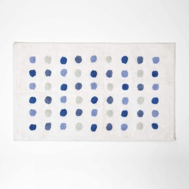 Homescapes Blue and White Cotton Bath Mat Tufted Polka Dot Design - 50 x 80 cm Blue