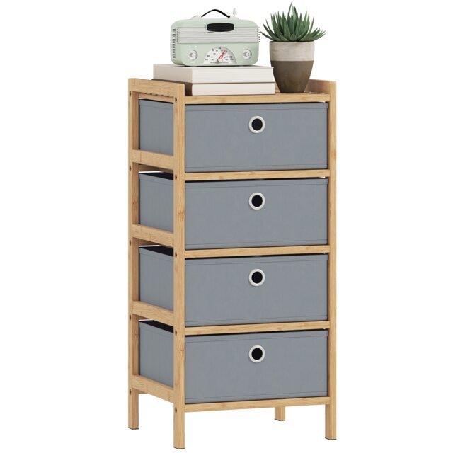 HOMCOM Chest of Drawers, 4 Drawers Dresser with Bamboo Frame Grey Light Grey Not provided