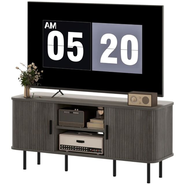 Industrial TV Stand Unit With Storage Cabinets Grey