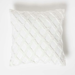 Homescapes Geometric Diamond White Tufted Cotton Cushion - 45 x 45 cm White 1