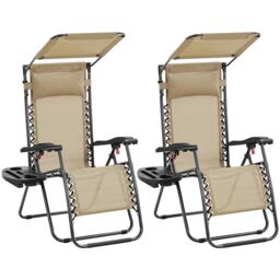 Yaheetech 2PCS 62.5 cm W Outdoor Zero Gravity Chairs-Beige Cream Beige One Size