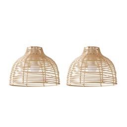 ValueLights Lobster Pair Wicker Rattan Cream Lamp Shades Cream