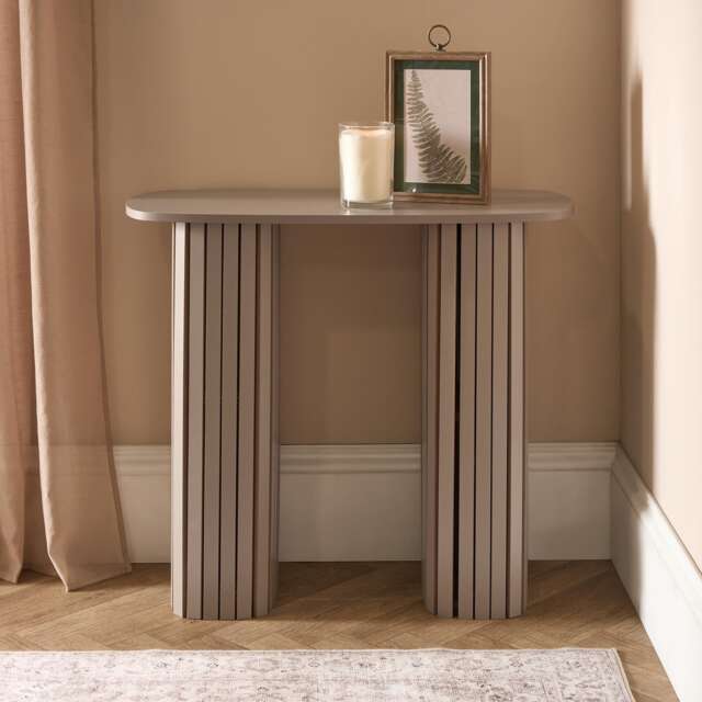 OHS Madison Console Table Ribbed Engineered Wood Entryway Display Desk Bronze Natural