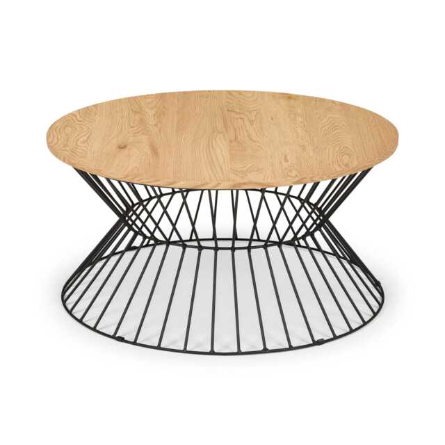 Carloway Round Wire Coffee Table in Euro Oak and Black