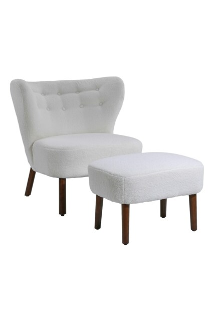 Living and Home Plush Teddy Bear Fur Accent Chair with Matching Footstool - White