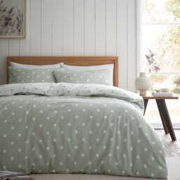 Brushed Polka Dot Cotton Reversible Duvet Cover Set Green Double