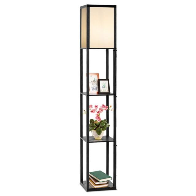 COSTWAY Freestanding Floor Lamp 3 Tier Storage Shelf Narrow Corner Nightstand Light