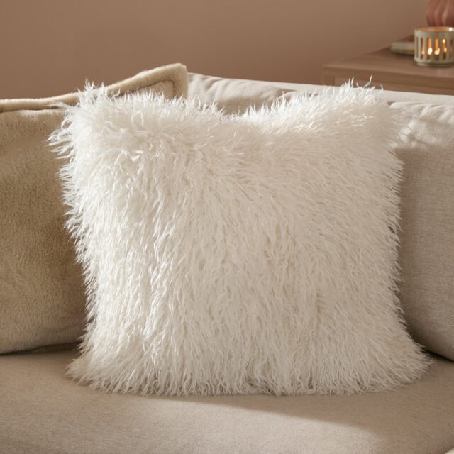 Furn Rowan Faux Fur Cushion Cream Ecru