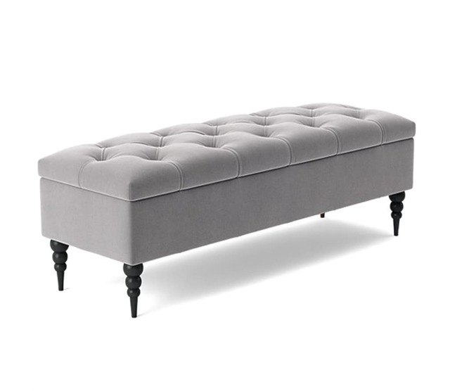 137cm Safar Ottoman bench with Storage and Turned Wooden Legs- Plush Velvet Shoes Bench - Silver Chesterfield Storage Bench