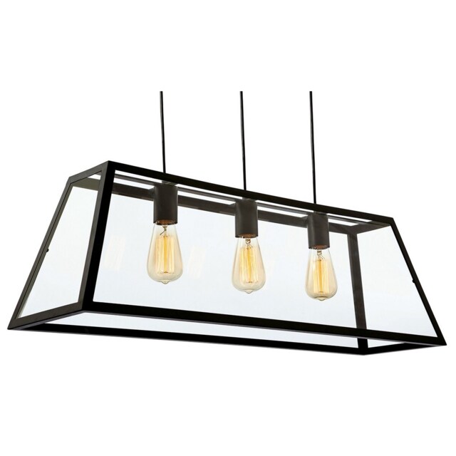 Kew 3 Light Ceiling Pendant Black, Clear Glass, E27