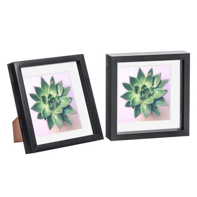 "Nicola Spring 8 x 8"" Photo Frames - Black/White Mount - 3D Picture Frame Box Portrait Display Case (22.5 x 22.5cm) Set of 2"