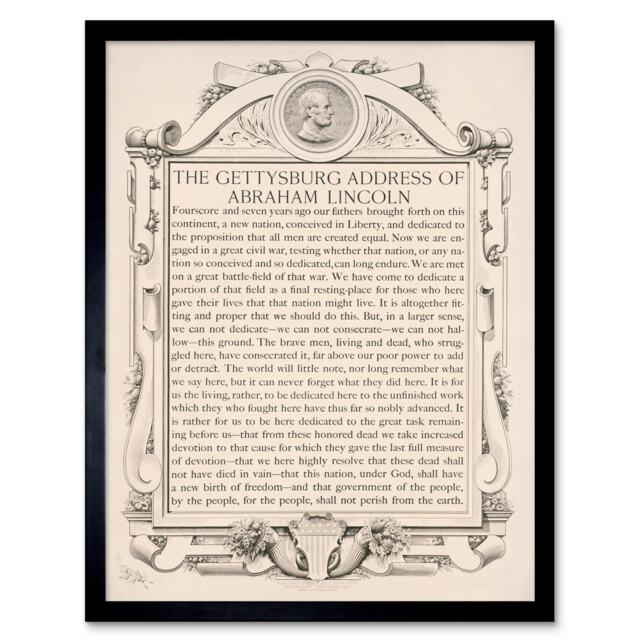 War American Civil Lincoln Gettysburg Address President Framed Wall Art Print