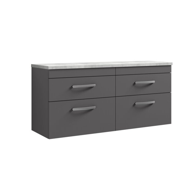 Balterley Millwich Contemporary 4 Drawer Wall Hung Vanity Unit with Laminate Black Galaxy Granite Worktop, Gloss Grey, 1200mm