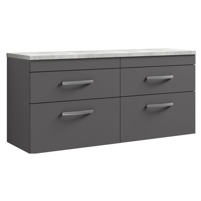 Balterley Millwich Contemporary 4 Drawer Wall Hung Vanity Unit with Laminate Black Galaxy Granite Worktop, Gloss Grey, 1200mm