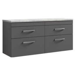 Balterley Millwich Contemporary 4 Drawer Wall Hung Vanity Unit with Laminate Black Galaxy Granite Worktop, Gloss Grey, 1200mm