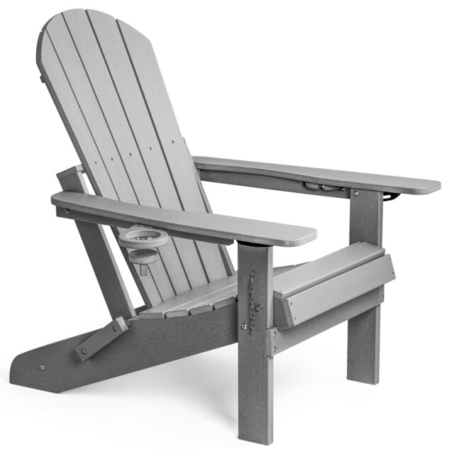 Vonhaus Westport Grey Folding Adirondack Garden Chair HDPE with Reclining Backrest