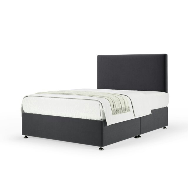 Neptune Spring Graphite Plush Velvet Divan Set And Valencia Headboard King Size