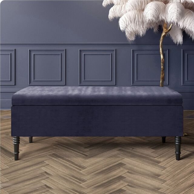 90cm Paris Plain Ottoman Storage Bench -Naples Shoes Bench with Black Turned Wooden Legs - Charcoal Upholstery Storage Footstool