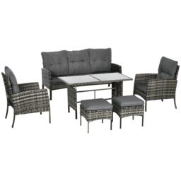 Outsunny 6 Pieces Rattan Garden Furniture Sofa Set with Cushions, Mixed Grey Grey
