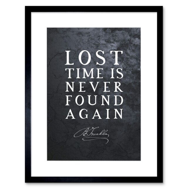 "Slate Quote Benjamin Franklin Lost Time 9x7"" Black Framed Wall Art Print"
