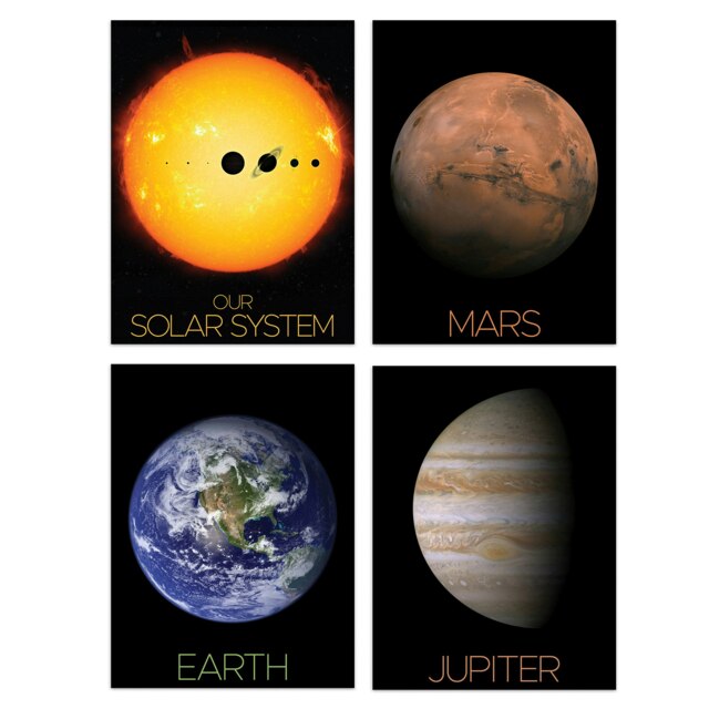 Set of 4 NASA Solar System Planets Space Mars Earth Jupiter Wall Art Prints 12X16 Inch