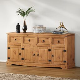 Mercers Furniture Corona 4 Door 4 Drawer Sideboard Large Cabinet Storage Cupboard Solid Wood Pine Wooden Dresser with Mexican Styling