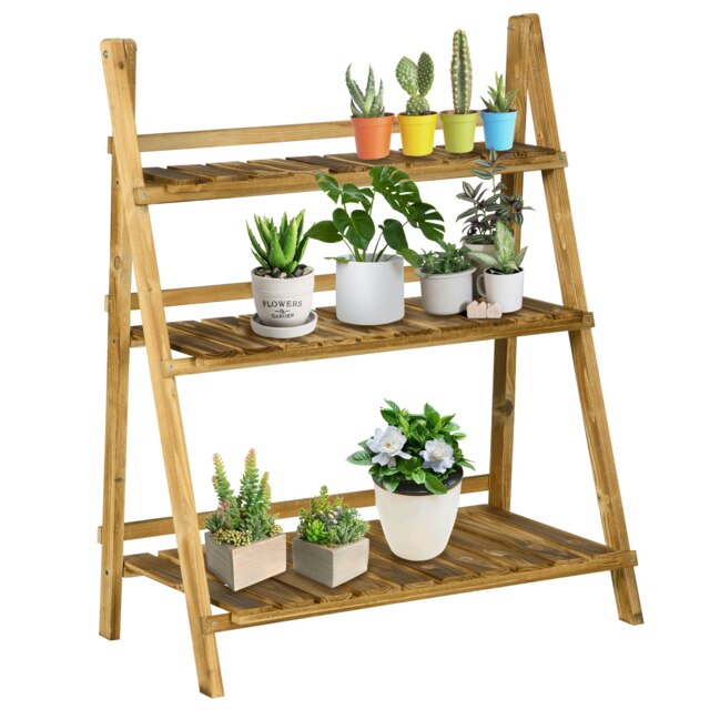 Outsunny Wooden Flower Pot Rack Holder Fold Storage Shelf Stand