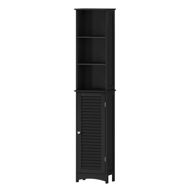 Levede Tall Bathroom Cabinet Freestanding Slim Bathroom Storage Cupboard Unit Black Black