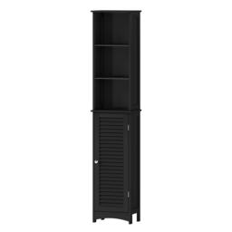Levede Tall Bathroom Cabinet Freestanding Slim Bathroom Storage Cupboard Unit Black Black