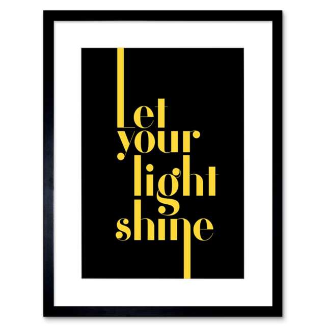 "Let Your Light Shine Quote Yellow Extended Line 9x7"" Black Framed Wall Art Print"