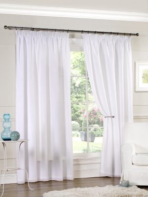 Voile Lined Pencil Pleat Curtains 116cm x 228cm White White White