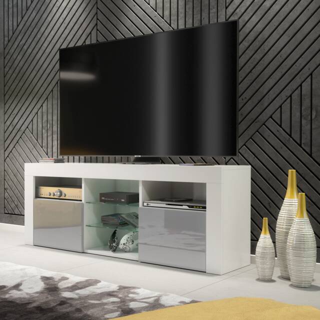 TV Unit TV Stand Cabinet Sideboard Media Cabinet Storage Grey High Gloss Doors Living Room Furniture 145cm