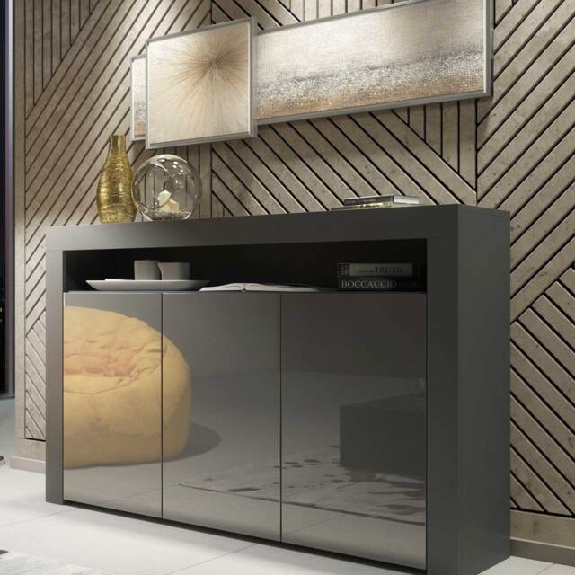 TV Unit TV Stand Sideboard Storage Cabinet Cupboard Grey High Gloss 155cm