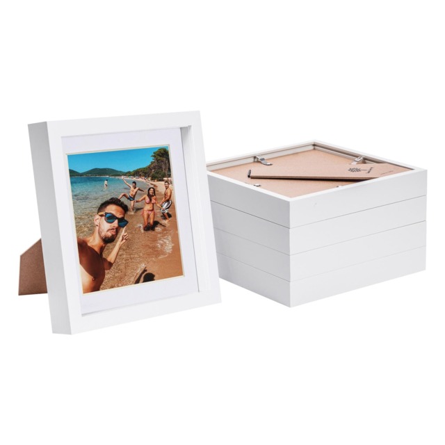 "Nicola Spring 8 x 8"" Photo Frames - White Mount 3D Photo Frame Picture Frame Box Portrait Display Case & Spacer (22.5 x 22.5cm) x5"