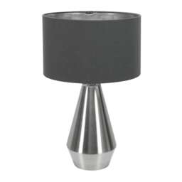 ValueLights Jax Brushed Chrome Touch Table Lamp Charcoal Chrome Shade and Bulb