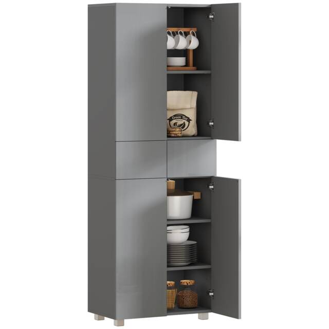 HOMCOM Kitchen Cupboard Storage Cabinet Push Open Doors and Drawers, Grey