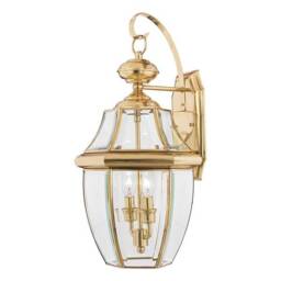 Newbury 2 Light Outdoor Large Wall Lantern Light Polished Brass IP44, E14