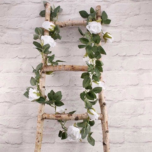 White Roses Artificial Silk Flowers Garland 175cm