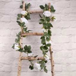 White Roses Artificial Silk Flowers Garland 175cm