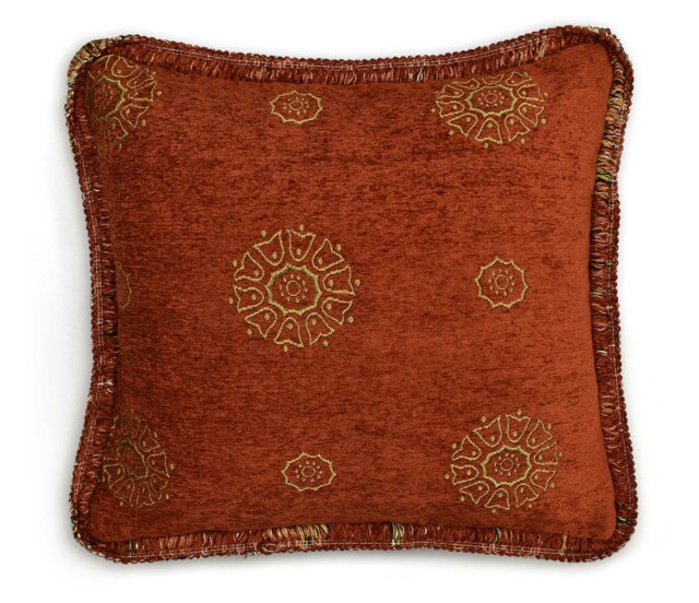 Luxury Chenille Large Boho Ethnic Cushion - 56cm x 56cm Orange Terracotta